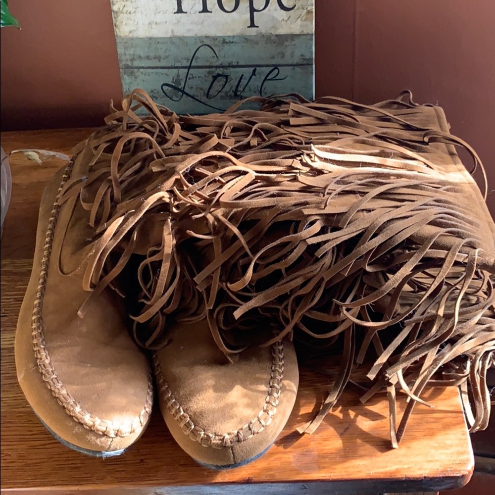 Brown fringe boots 13W - Wide Width